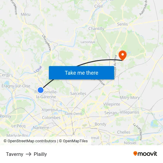 Taverny to Plailly map