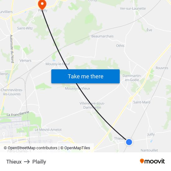 Thieux to Plailly map