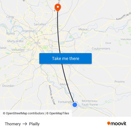 Thomery to Plailly map