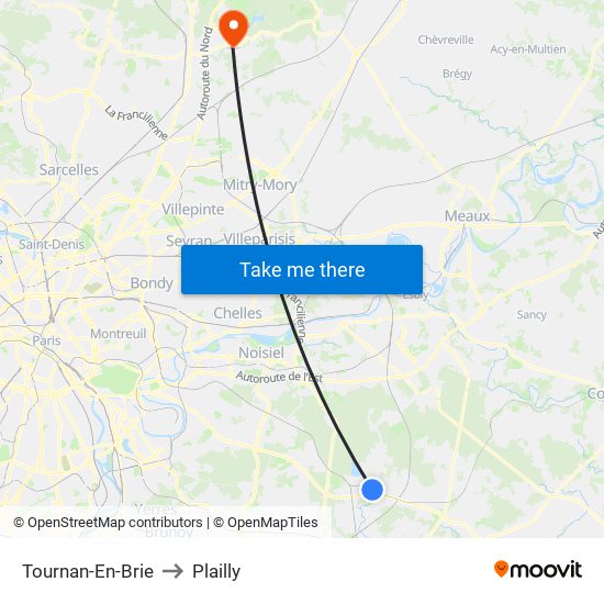 Tournan-En-Brie to Plailly map