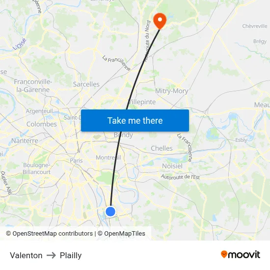 Valenton to Plailly map