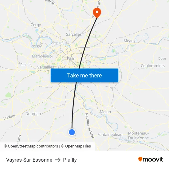Vayres-Sur-Essonne to Plailly map