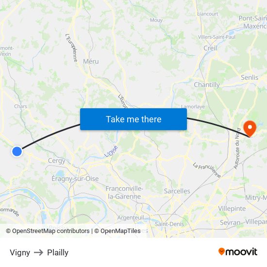 Vigny to Plailly map