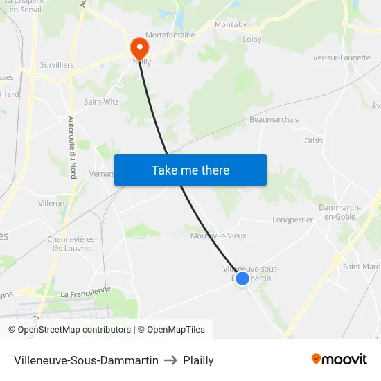 Villeneuve-Sous-Dammartin to Plailly map