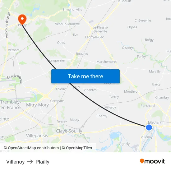 Villenoy to Plailly map