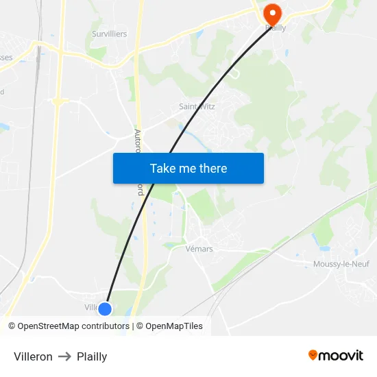 Villeron to Plailly map