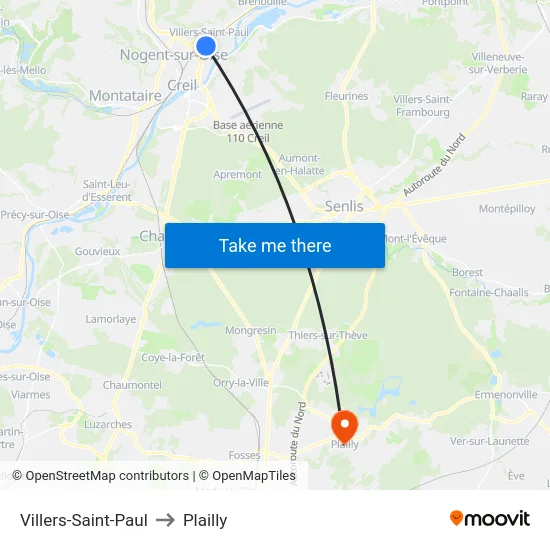 Villers-Saint-Paul to Plailly map