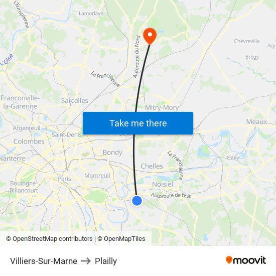 Villiers-Sur-Marne to Plailly map