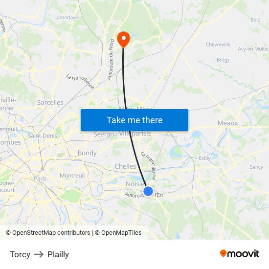 Torcy to Plailly map