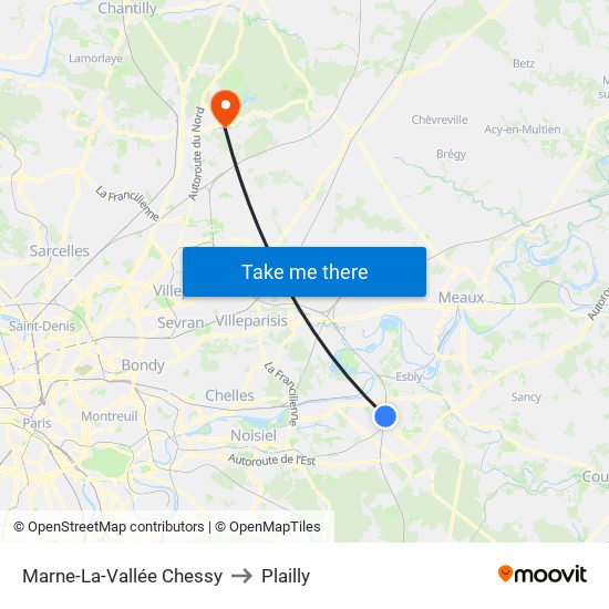 Marne-La-Vallée Chessy to Plailly map