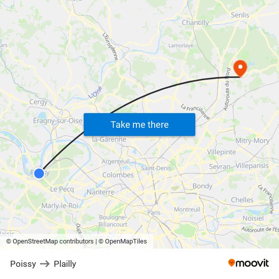 Poissy to Plailly map