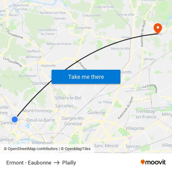 Ermont - Eaubonne to Plailly map