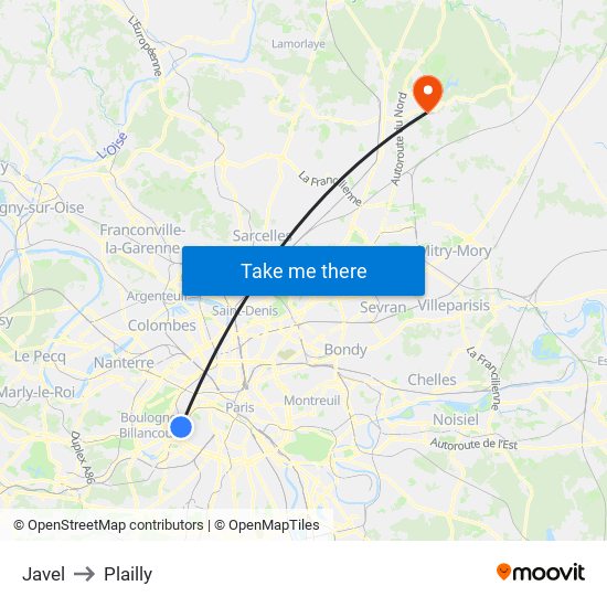 Javel to Plailly map