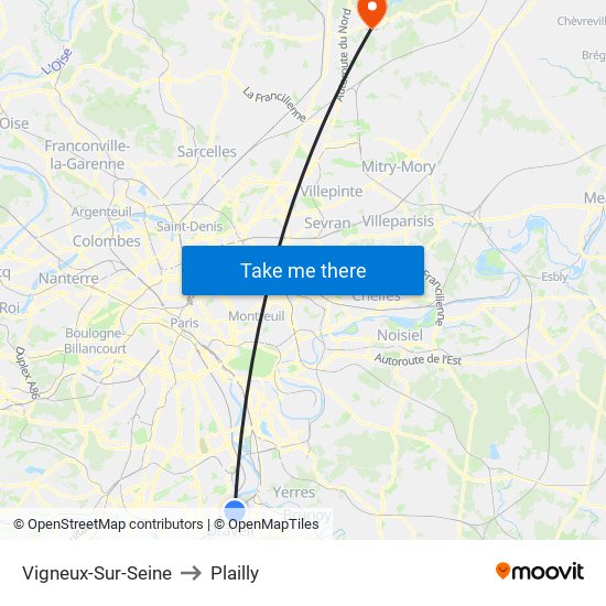Vigneux-Sur-Seine to Plailly map