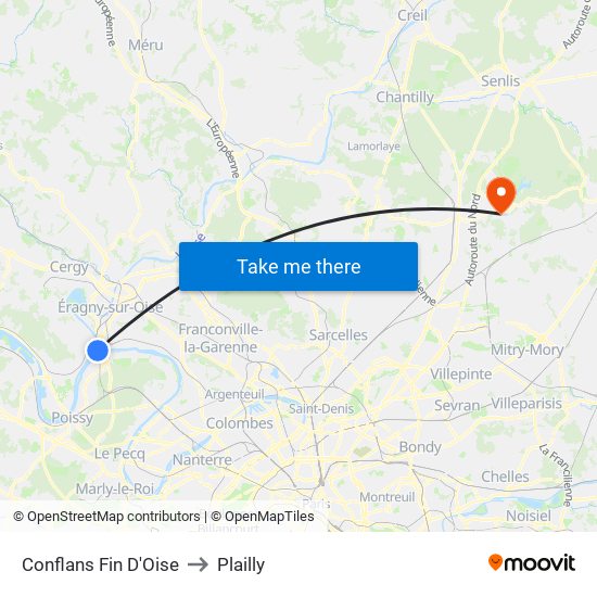 Conflans Fin D'Oise to Plailly map