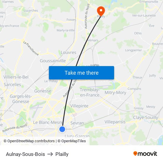 Aulnay-Sous-Bois to Plailly map