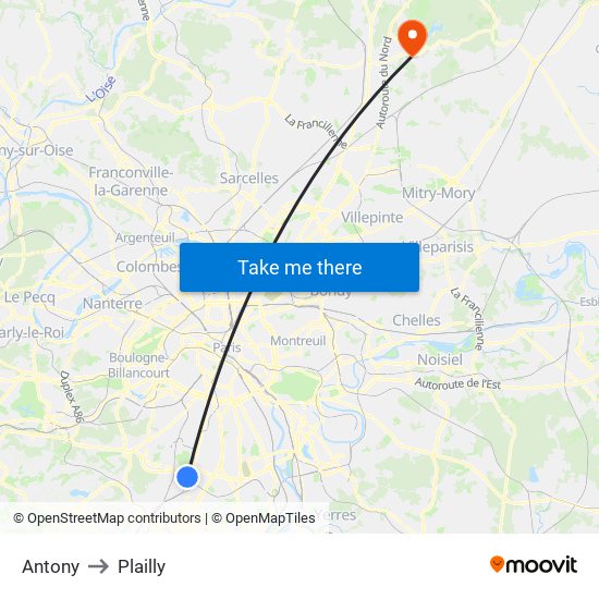 Antony to Plailly map