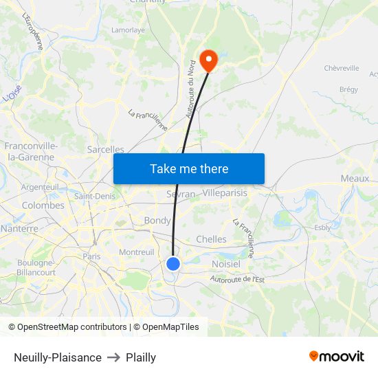 Neuilly-Plaisance to Plailly map