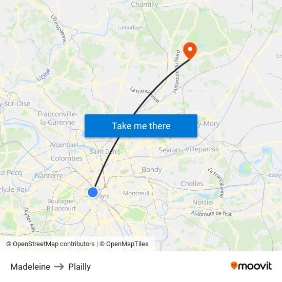 Madeleine to Plailly map