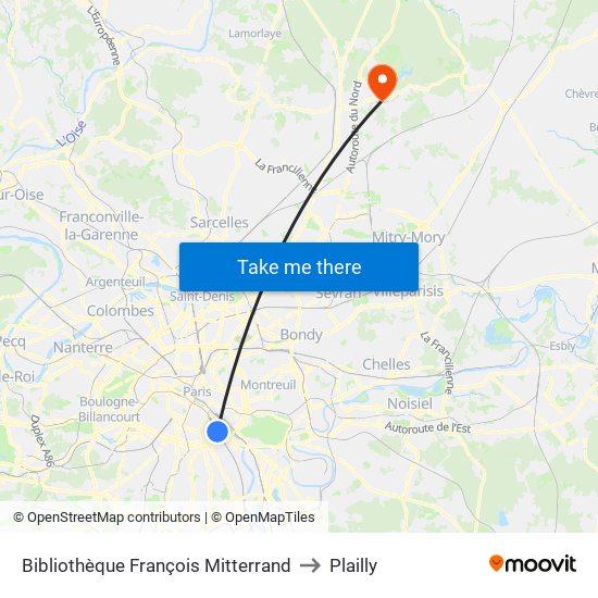 Bibliothèque François Mitterrand to Plailly map