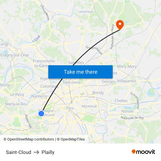 Saint-Cloud to Plailly map