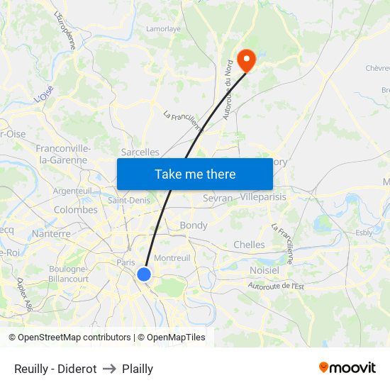 Reuilly - Diderot to Plailly map