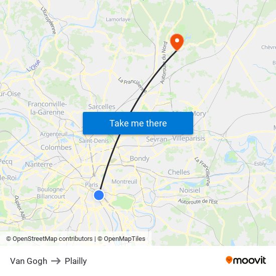 Van Gogh to Plailly map