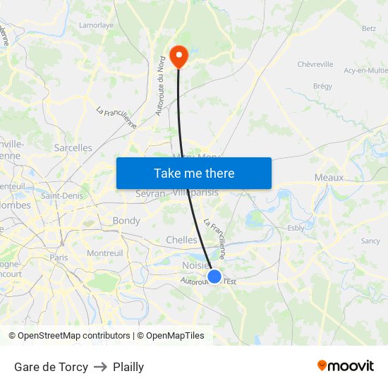 Gare de Torcy to Plailly map