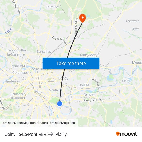 Joinville-Le-Pont RER to Plailly map