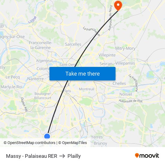 Massy - Palaiseau RER to Plailly map