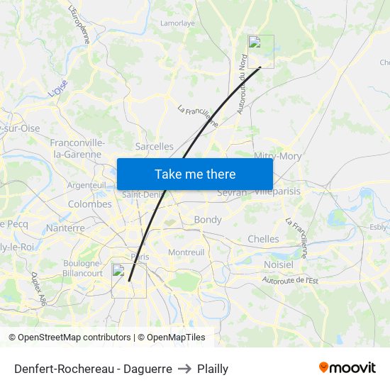 Denfert-Rochereau - Daguerre to Plailly map