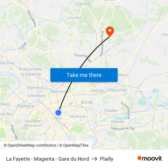 La Fayette - Magenta - Gare du Nord to Plailly map