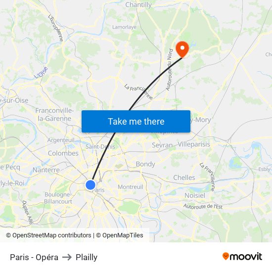 Paris - Opéra to Plailly map