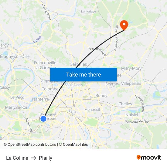 La Colline to Plailly map