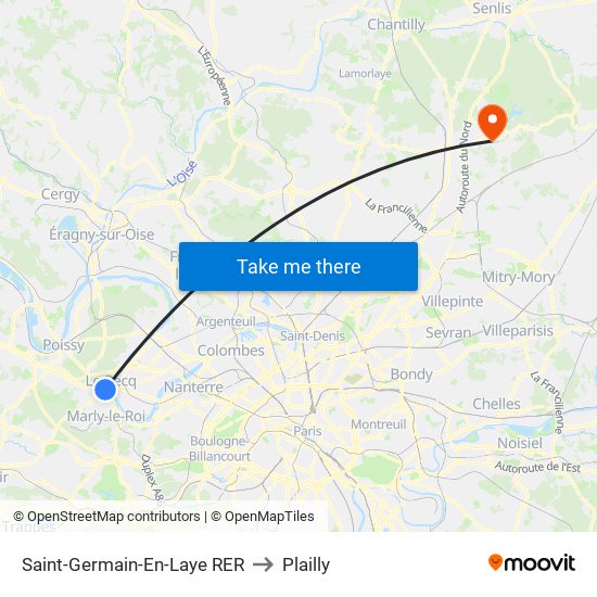 Saint-Germain-En-Laye RER to Plailly map