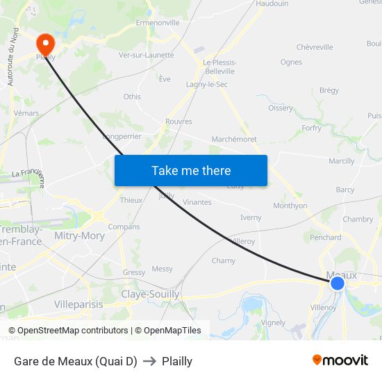 Gare de Meaux (Quai D) to Plailly map