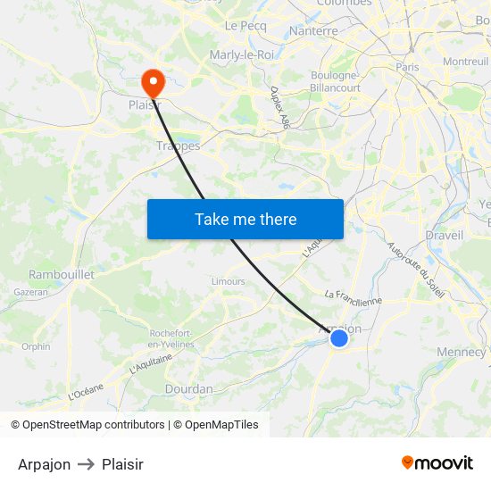 Arpajon to Plaisir map