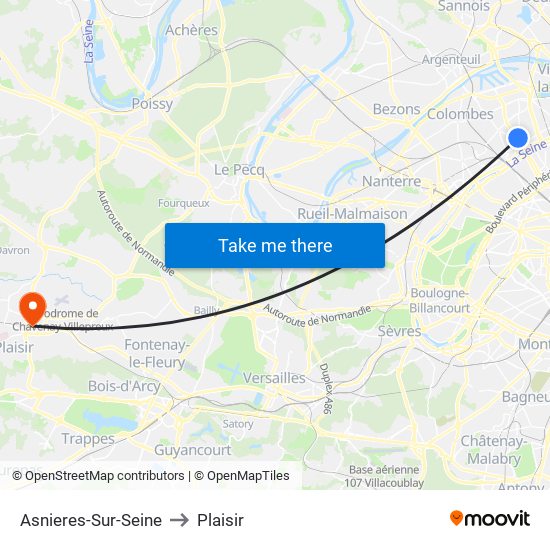 Asnieres-Sur-Seine to Plaisir map