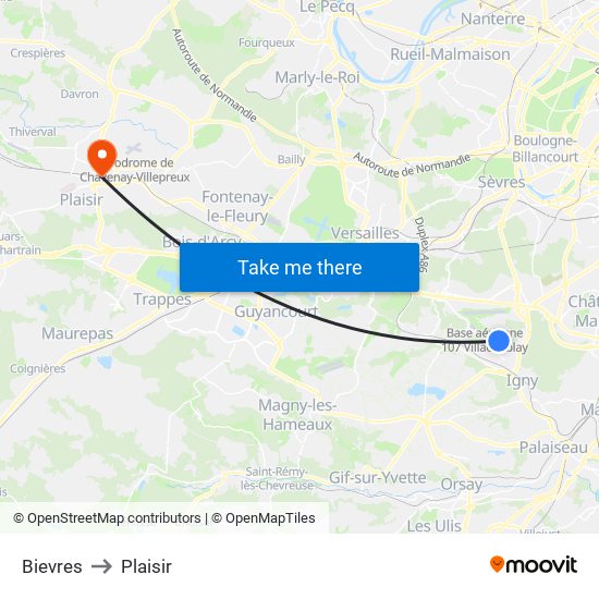Bievres to Plaisir map