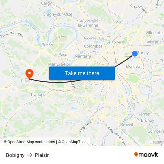 Bobigny to Plaisir map