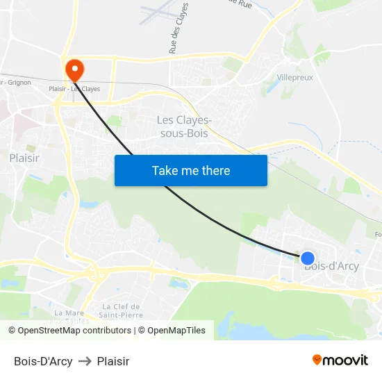 Bois-D'Arcy to Plaisir map
