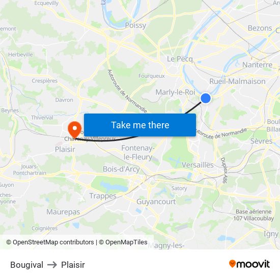Bougival to Plaisir map