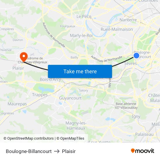 Boulogne-Billancourt to Plaisir map