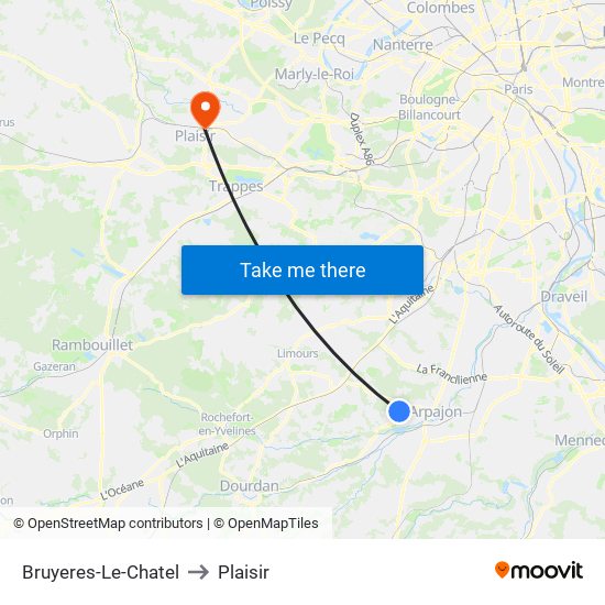 Bruyeres-Le-Chatel to Plaisir map