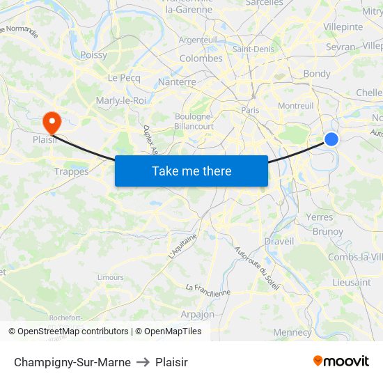 Champigny-Sur-Marne to Plaisir map