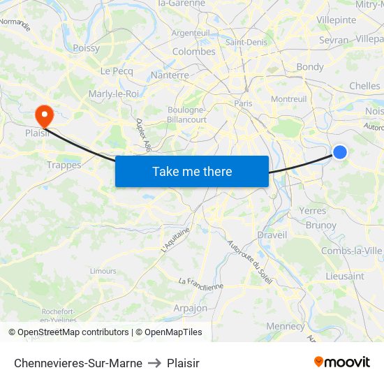 Chennevieres-Sur-Marne to Plaisir map