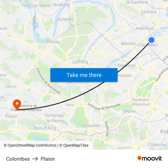 Colombes to Plaisir map