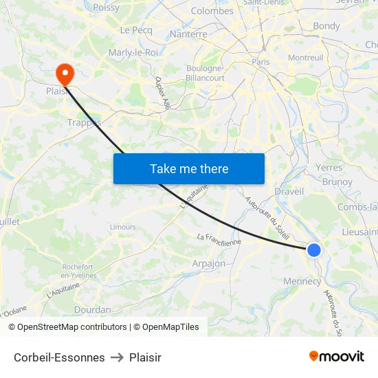 Corbeil-Essonnes to Plaisir map