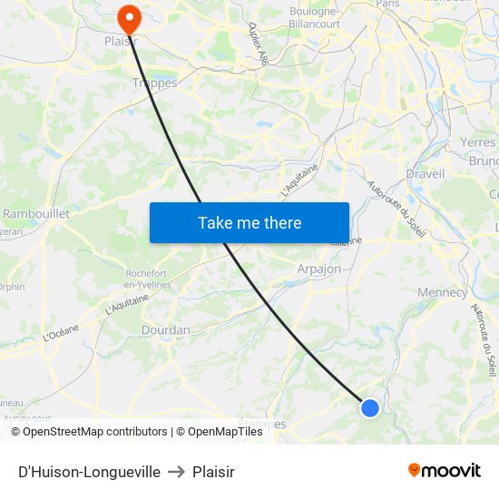 D'Huison-Longueville to Plaisir map