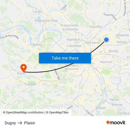 Dugny to Plaisir map
